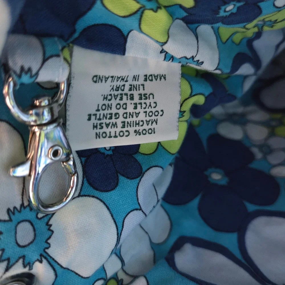 Vera Bradley Milli‎ Floral Quilted Cotton Drawstring Backpack Blue Green White